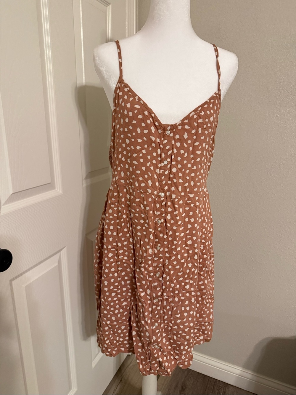 aerie Rust Brown Mini Dress with Cream Dot Print